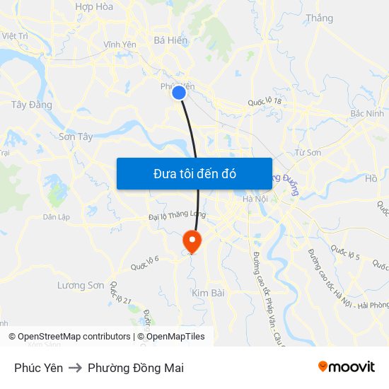 Phúc Yên to Phường Đồng Mai map