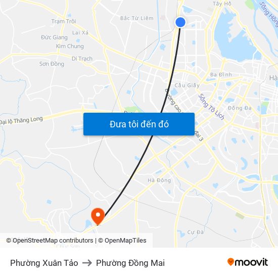 Phường Xuân Tảo to Phường Đồng Mai map