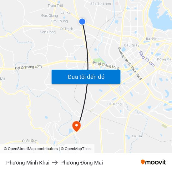 Phường Minh Khai to Phường Đồng Mai map