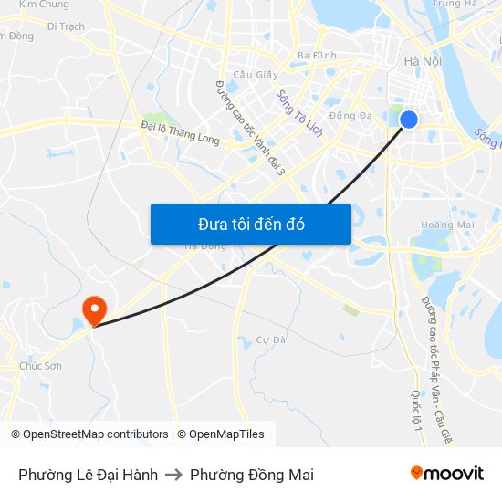 Phường Lê Đại Hành to Phường Đồng Mai map