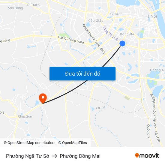 Phường Ngã Tư Sở to Phường Đồng Mai map