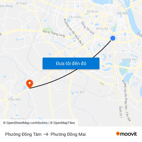Phường Đồng Tâm to Phường Đồng Mai map
