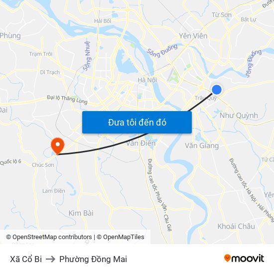 Xã Cổ Bi to Phường Đồng Mai map