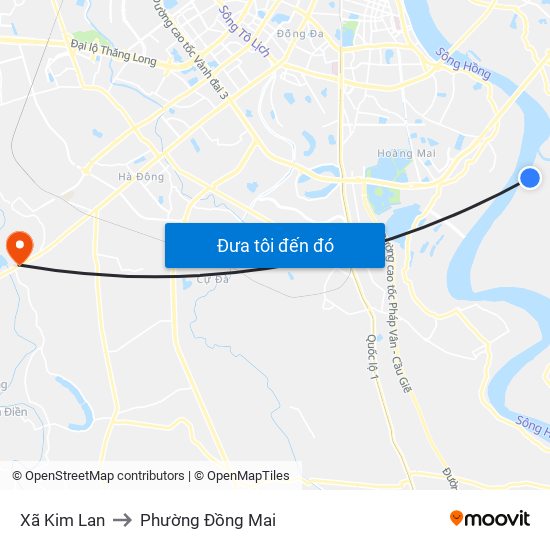 Xã Kim Lan to Phường Đồng Mai map