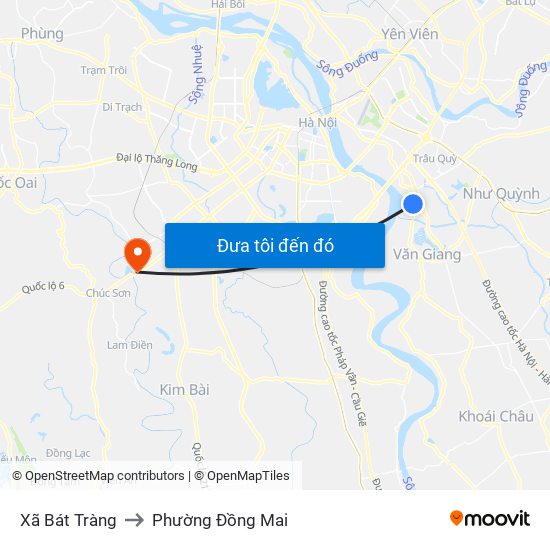 Xã Bát Tràng to Phường Đồng Mai map