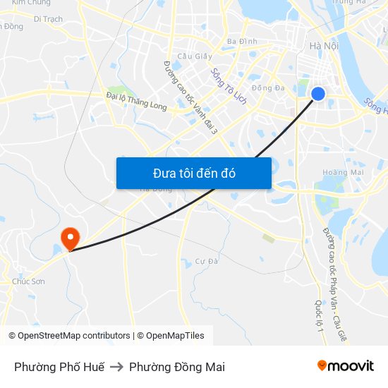 Phường Phố Huế to Phường Đồng Mai map