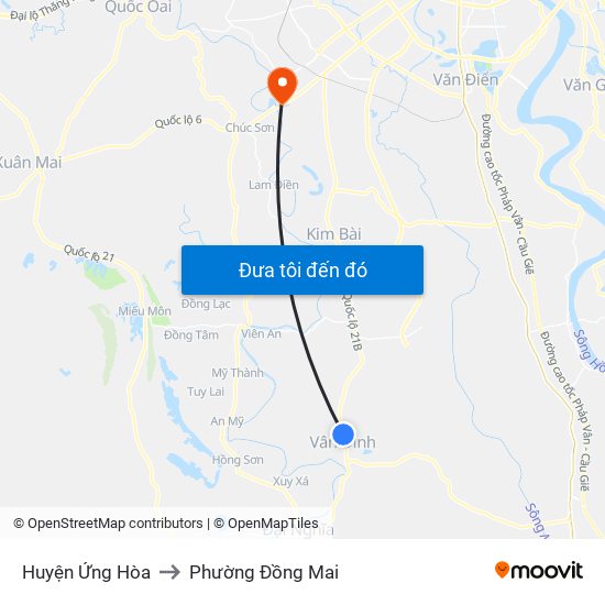 Huyện Ứng Hòa to Phường Đồng Mai map