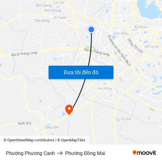 Phường Phương Canh to Phường Đồng Mai map