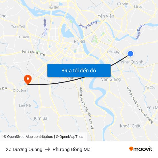 Xã Dương Quang to Phường Đồng Mai map