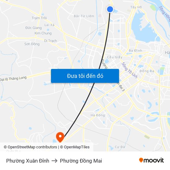 Phường Xuân Đỉnh to Phường Đồng Mai map