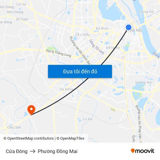 Cửa Đông to Phường Đồng Mai map