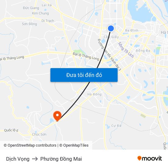 Dịch Vọng to Phường Đồng Mai map