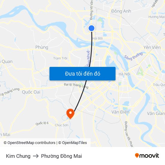 Kim Chung to Phường Đồng Mai map