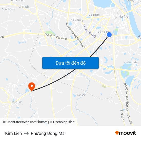 Kim Liên to Phường Đồng Mai map