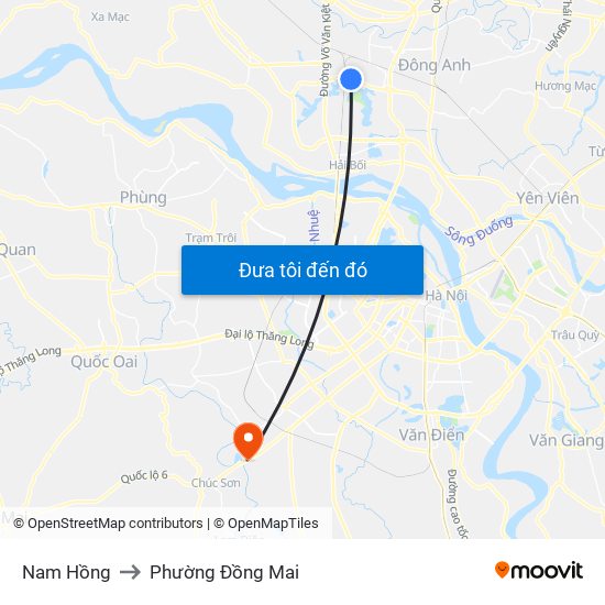 Nam Hồng to Phường Đồng Mai map