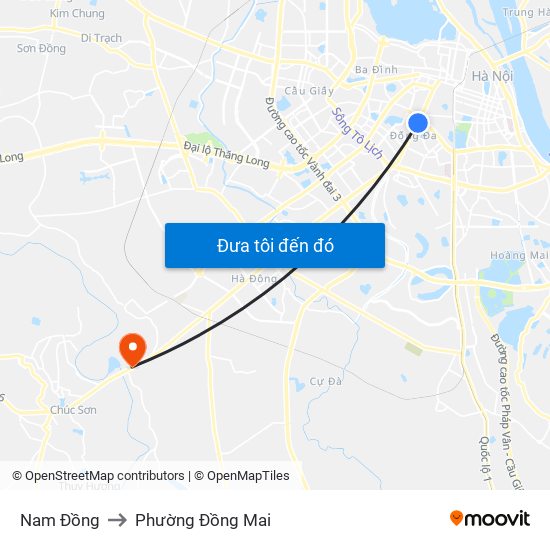 Nam Đồng to Phường Đồng Mai map