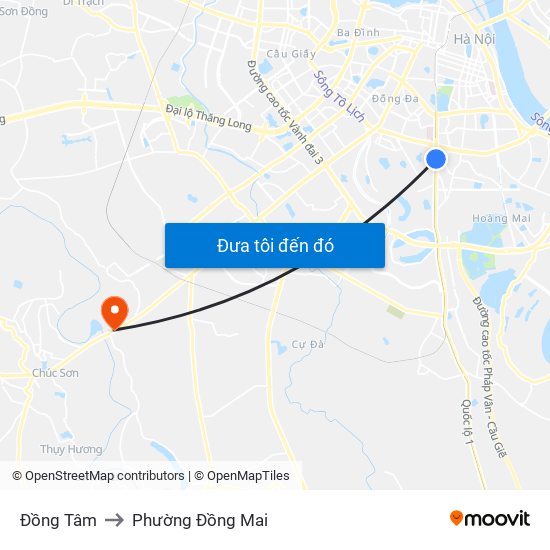 Đồng Tâm to Phường Đồng Mai map