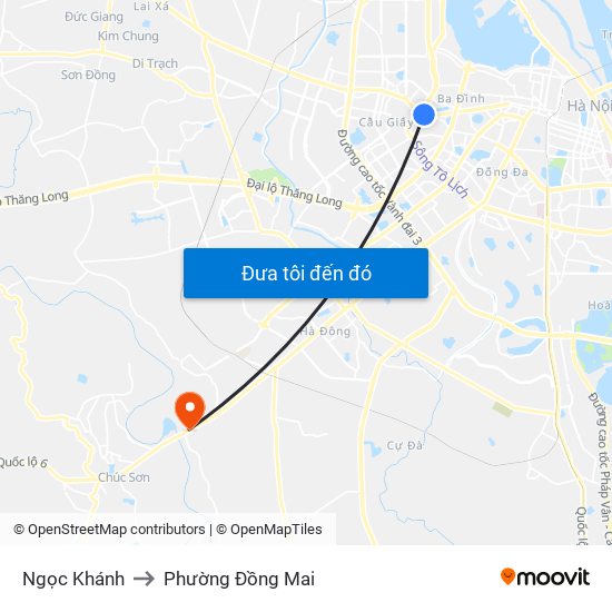 Ngọc Khánh to Phường Đồng Mai map