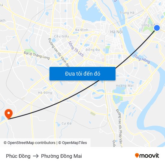 Phúc Đồng to Phường Đồng Mai map