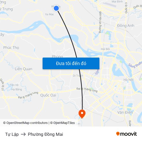 Tự Lập to Phường Đồng Mai map