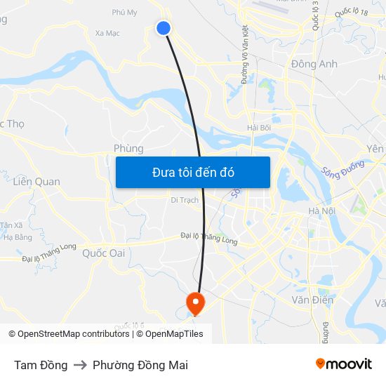 Tam Đồng to Phường Đồng Mai map