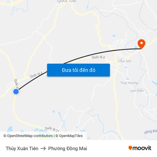 Thủy Xuân Tiên to Phường Đồng Mai map