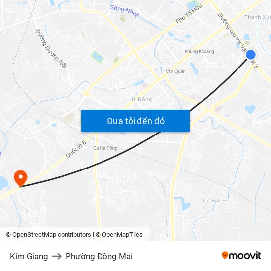 Kim Giang to Phường Đồng Mai map