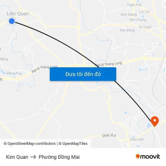 Kim Quan to Phường Đồng Mai map