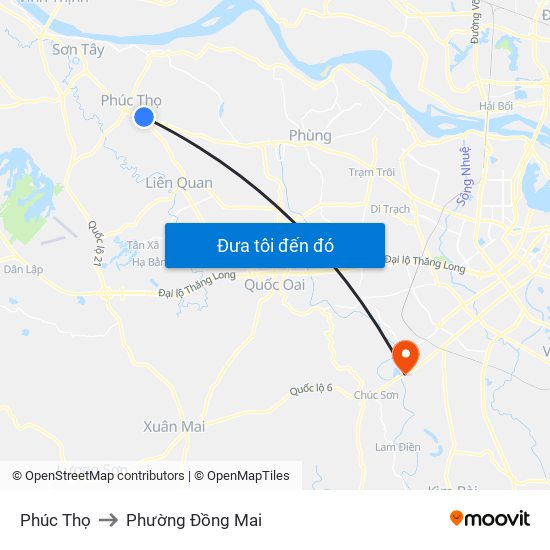 Phúc Thọ to Phường Đồng Mai map