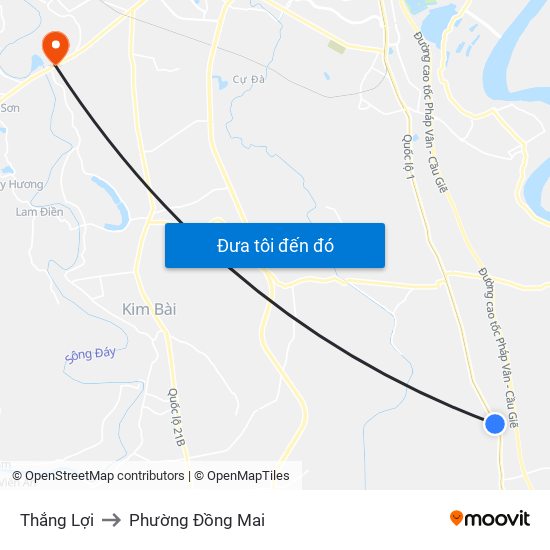 Thắng Lợi to Phường Đồng Mai map