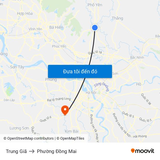 Trung Giã to Phường Đồng Mai map