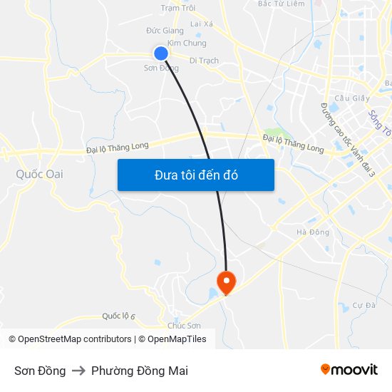 Sơn Đồng to Phường Đồng Mai map