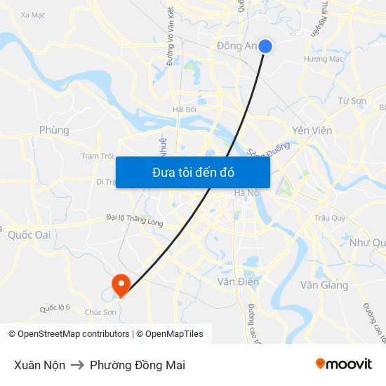 Xuân Nộn to Phường Đồng Mai map