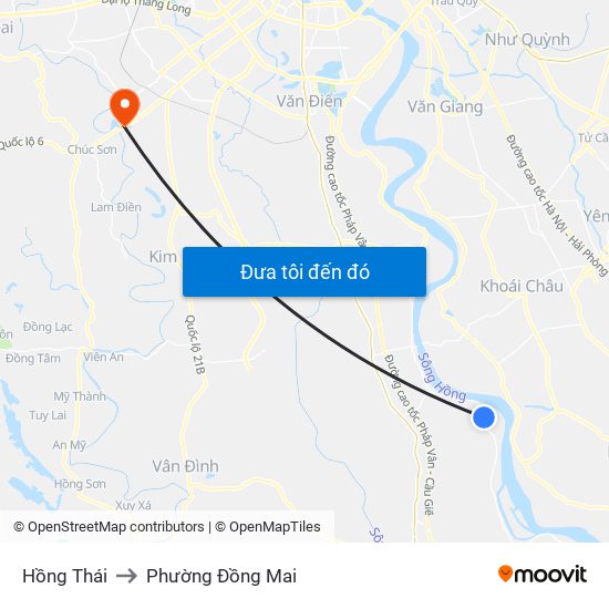 Hồng Thái to Phường Đồng Mai map