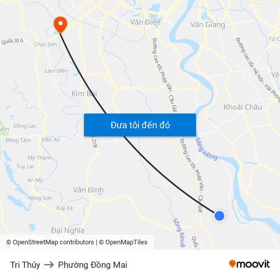 Tri Thủy to Phường Đồng Mai map