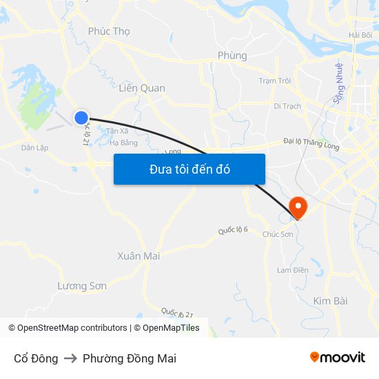 Cổ Đông to Phường Đồng Mai map