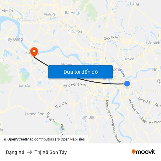 Đặng Xá to Thị Xã Sơn Tây map