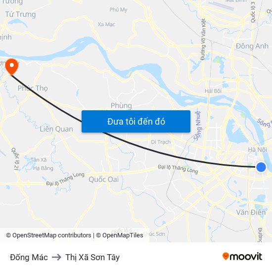 Đống Mác to Thị Xã Sơn Tây map
