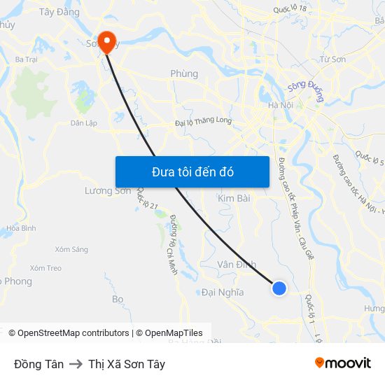 Đồng Tân to Thị Xã Sơn Tây map