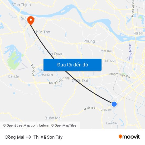 Đồng Mai to Thị Xã Sơn Tây map