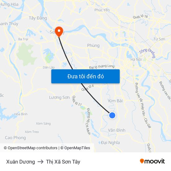 Xuân Dương to Thị Xã Sơn Tây map