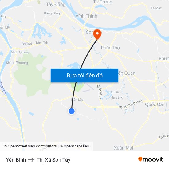 Yên Bình to Thị Xã Sơn Tây map