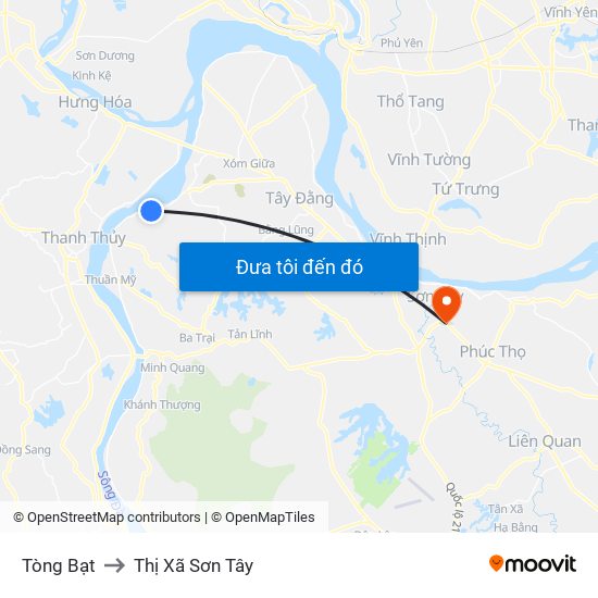 Tòng Bạt to Thị Xã Sơn Tây map