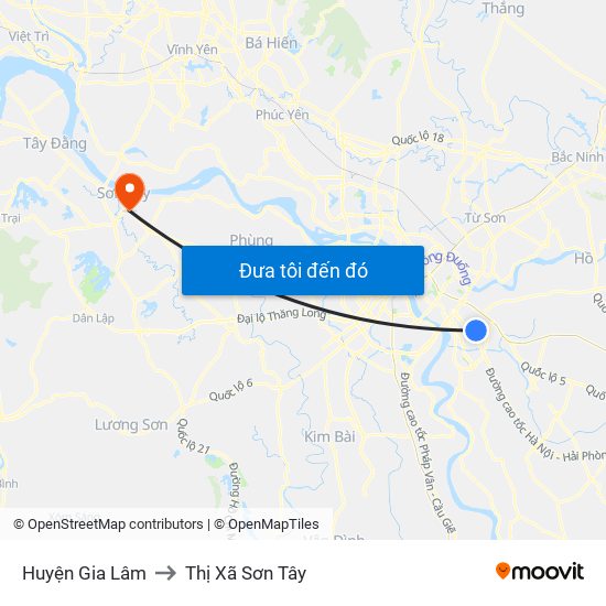Huyện Gia Lâm to Thị Xã Sơn Tây map