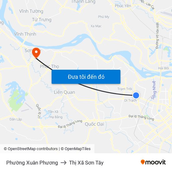 Phường Xuân Phương to Thị Xã Sơn Tây map