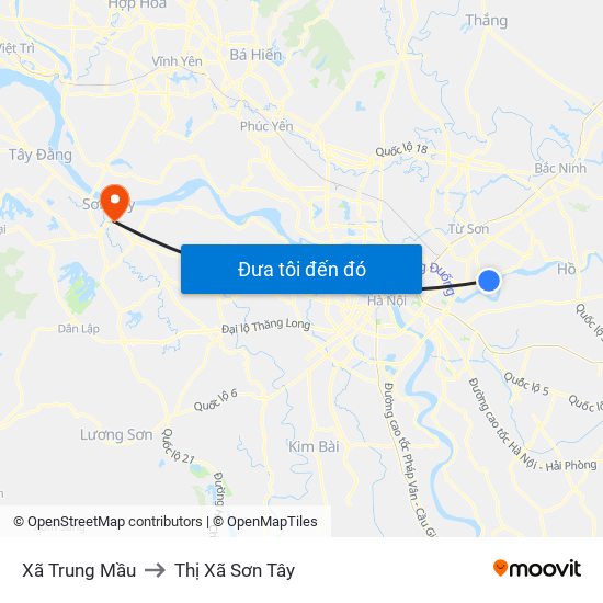 Xã Trung Mầu to Thị Xã Sơn Tây map