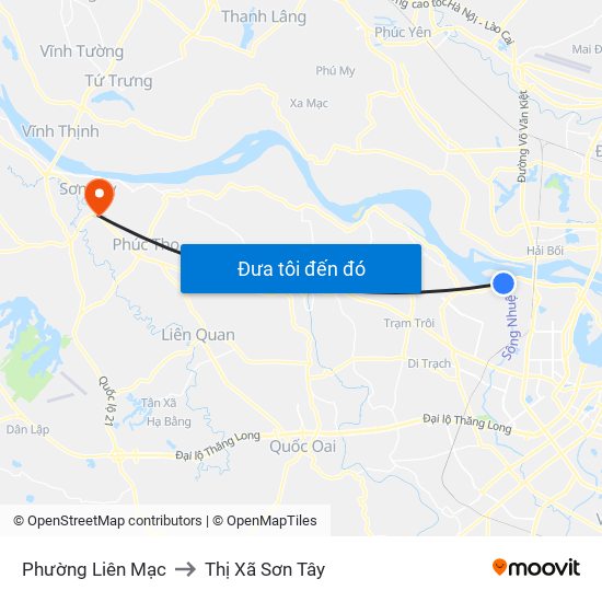 Phường Liên Mạc to Thị Xã Sơn Tây map