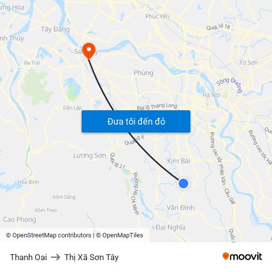 Thanh Oai to Thị Xã Sơn Tây map