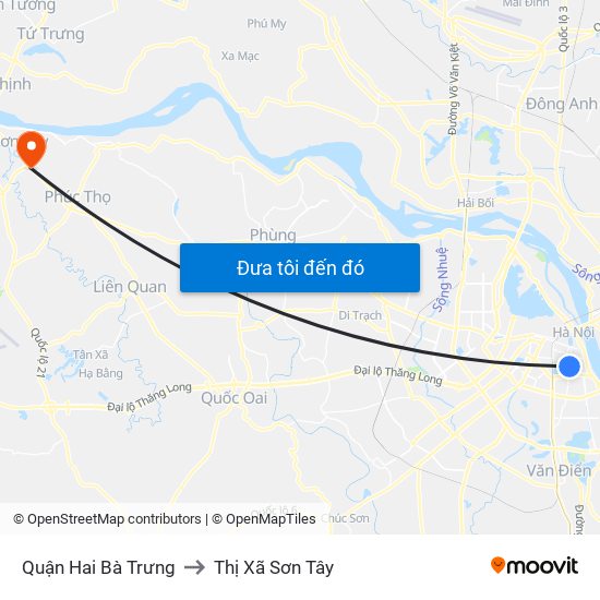 Quận Hai Bà Trưng to Thị Xã Sơn Tây map