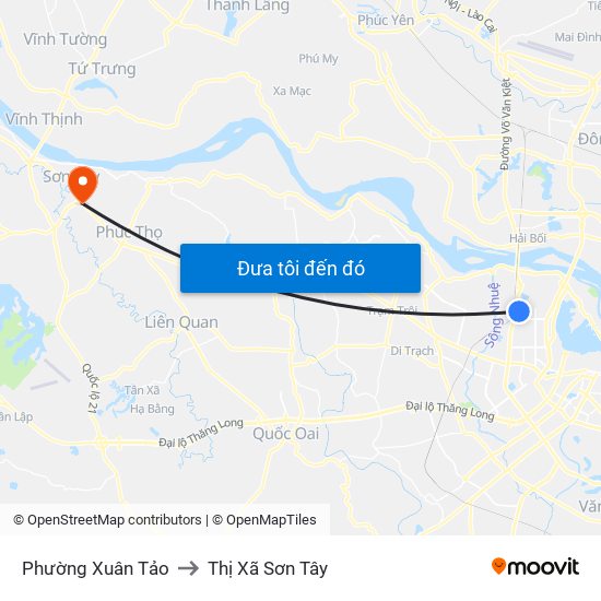 Phường Xuân Tảo to Thị Xã Sơn Tây map